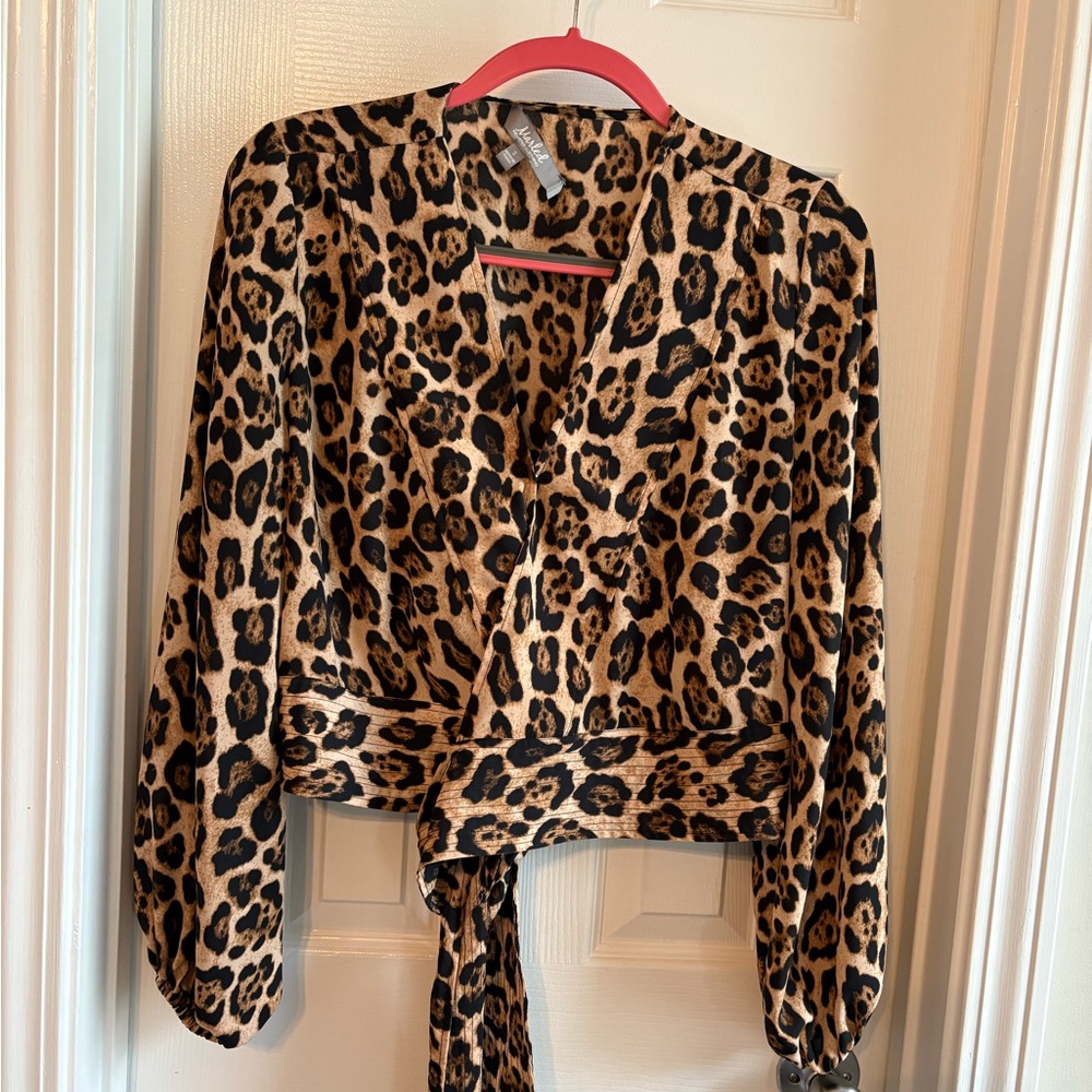 Leopard Print Wrap Blouse